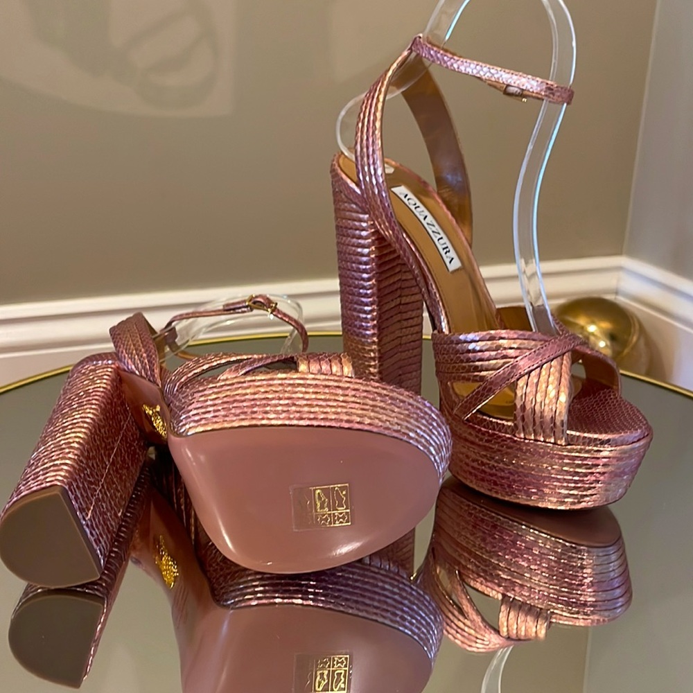 Aquazzura Sundance 140 Snake Embossed Platform Sandals sz 36.5 - Picture 11 of 15